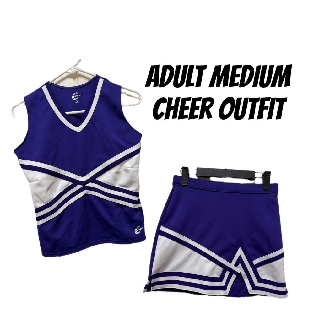 Chasse Adult Medium Purple White Cheer 2 piece outfit Tank & Skirt costume